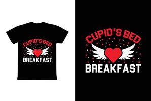 diseño de camiseta de desayuno en la cama de cupido, plantilla de diseño de camiseta de día de san valentín vector