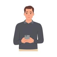 joven usando teléfono móvil. ilustración vectorial plana aislada sobre fondo blanco vector