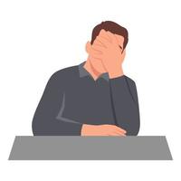 Young man with a gestures facepalm. Headache, disappointment or shame. Flat vector illustration isolated on white background