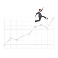 Young Businessman jumping up on stock graph. growth graph and business character. Flat vector illustration isolated on white background