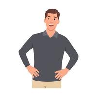 joven seguro de sí mismo, un hombre se para en una pose heroica, ilustración de vector de personaje de dibujos animados. ilustración vectorial plana aislada sobre fondo blanco