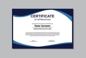 certificate template in blue color simple style vector