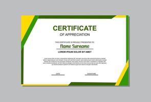 certificate template with yellow and green modern style vector