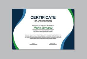 plantilla de certificado en colores verde y azul estilo simple vector