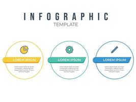 Data visualization template, circle infographic element vector with 3 points, options, list, icons. use for workflow, timeline, brochure, presentation slide, milestones, etc.