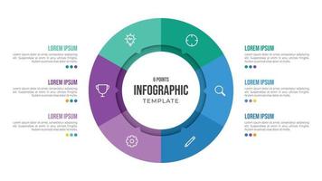 6 points circular infographic element template with icons and colorful flat style, can use for presentation slide vector