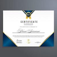 plantilla de certificado de reconocimiento con color dorado y azul, diseño simple y elegante vector