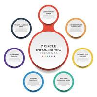 Circular layout diagram with 7 points of steps, sequence, colorful circle infographic element template vector. vector