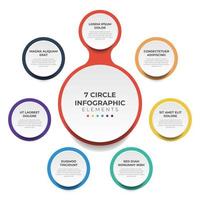 diagrama de diseño circular con 7 puntos de pasos, secuencia, vector de plantilla de elemento infográfico de círculo colorido.