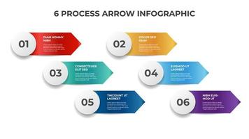 6 puntos de flecha de proceso, diagrama de lista para presentación, vector de plantilla de elemento infográfico