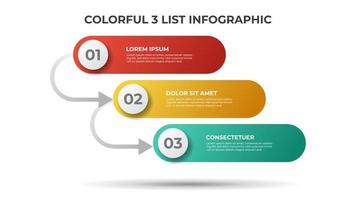 3 points of list or steps diagram with arrows, infographic element template vector. vector