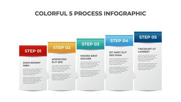 5 points of list diagram, ascending block of process layout template, infographic element vector