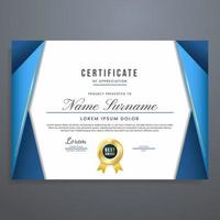 diseño de plantilla de certificado multipropósito con color azul, puede usarse para reconocimiento, graduación, evento, asistencia, etc. vector