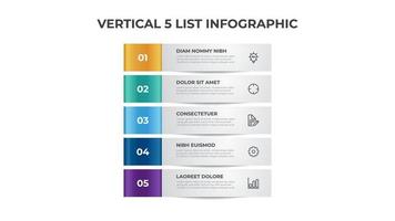 5 puntos de pasos, diagrama de diseño de lista de bloques, vector de plantilla de elemento infográfico