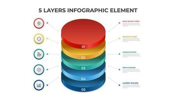 5 layers infographic element template vector, vertical list diagram for presentation layout, etc. vector