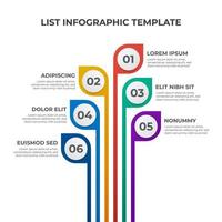 6 points of list, step diagram, infographic element template vector with colorful leaves design, can be used for presentation or social media post.