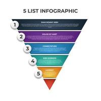 upside down pyramid infographic element with 5 list, options, levels, layout template for presentation, social media post, brochure, flyer, etc. vector