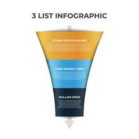 3 points, layers, options, step of list infographic element with funnel chart diagram vector