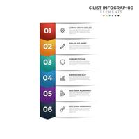 List Diagram with 6 points of steps, colorful business infographic element template vector. vector