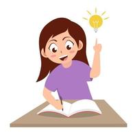 girl confused doing homework, cartoon vector illustration