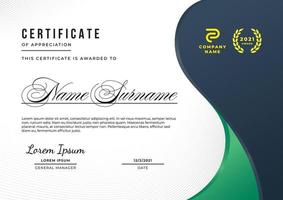 Simple and elegant certificate of appreciation template with deep blue and deep green gradient color, multipurpose design. vector