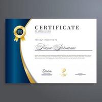 Certificate design template with gold and blue color, multipurpose, simple and elegant vector