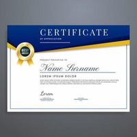 Multipurpose certificate design template vector with blue and gold colors, can be used for appreciation, diploma, attendance, event, etc.