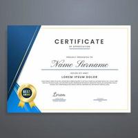 blue and gold certificate of appreciation template, luxury multipurpose certificate design with badge vector