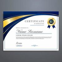 Certificate design template vector, abstract certificate border with blue and gold colors, can be used for diploma, appreciation, attendance, etc. vector