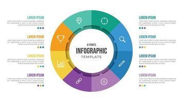 8 points circular infographic element template with icons and colorful flat style, can use for presentation slide vector