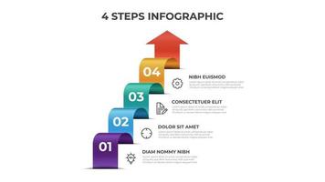 4 escaleras de pasos, plantilla de elemento infográfico, vector de diseño de diseño con diagrama de flecha de lista