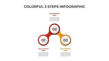 3 puntos de pasos, diagrama de círculo conectado con número de secuencia, vector de plantilla de elemento infográfico