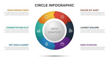 Plantilla de infografía de 6 puntos con vector de diseño de círculo.