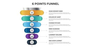 funnel infographic with 6 points, diagram, chart, layout template, can be used for digital marketing, sales, process vector