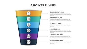 funnel chart with 6 points, infographic element template vector, can be used for marketing, sales, process flow vector