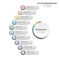 10 puntos de pasos, diagrama de lista circular, vector de plantilla de diseño de elementos infográficos con iconos