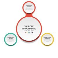 diagrama de diseño circular con 3 puntos de pasos, secuencia, vector de plantilla de elemento infográfico de círculo colorido.