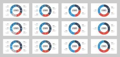 conjunto de vectores de elementos infográficos circulares con 3, 4, 5, 6 puntos, pasos, opciones, lista, procesos, se puede utilizar para flujo de trabajo, informe, diapositiva de presentación, pancarta, folleto, volante, etc.