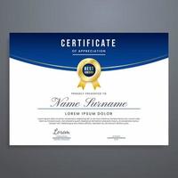 Certificate design template with blue and gold color, can be used for appreciation, graduation, diploma, event, attendance, etc. vector