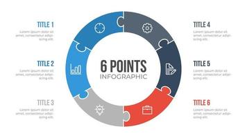 6 points circle infographic element vector with puzzle, can be used for workflow, steps, options, list, processes, presentation slide, report, etc.