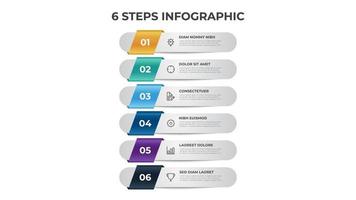 6 points of steps diagram, vertical list layout, infographic template vector. vector