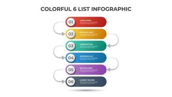 Colorful layout with 6 points of steps or list with arrows, infographic element template vector. vector