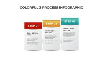 3 puntos de diagrama de lista, bloque ascendente de plantilla de diseño de proceso, vector de elemento infográfico