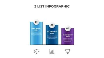 Descending list diagram with 3 points of steps, infographic element layout template vector