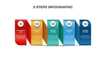 plantilla de elemento infográfico colorido, visualización de datos con 5 puntos de pasos, vector de diagrama de diseño horizontal