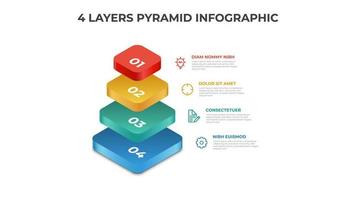 plantilla infográfica piramidal con 4 capas, lista, opciones, pasos, vector de diseño.