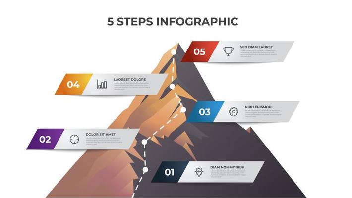 Infographic element template with mountain illustration, 5 steps diagram can be used for presentation, brochure, etc.