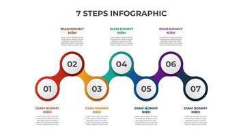 7 points of steps, connected circle diagram with number of sequence, infographic element template vector