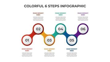 6 puntos de pasos, diagrama de círculo conectado con número de secuencia, vector de plantilla de elemento infográfico