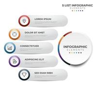 5 puntos de pasos, diagrama de lista circular, vector de plantilla de diseño de elementos infográficos con iconos